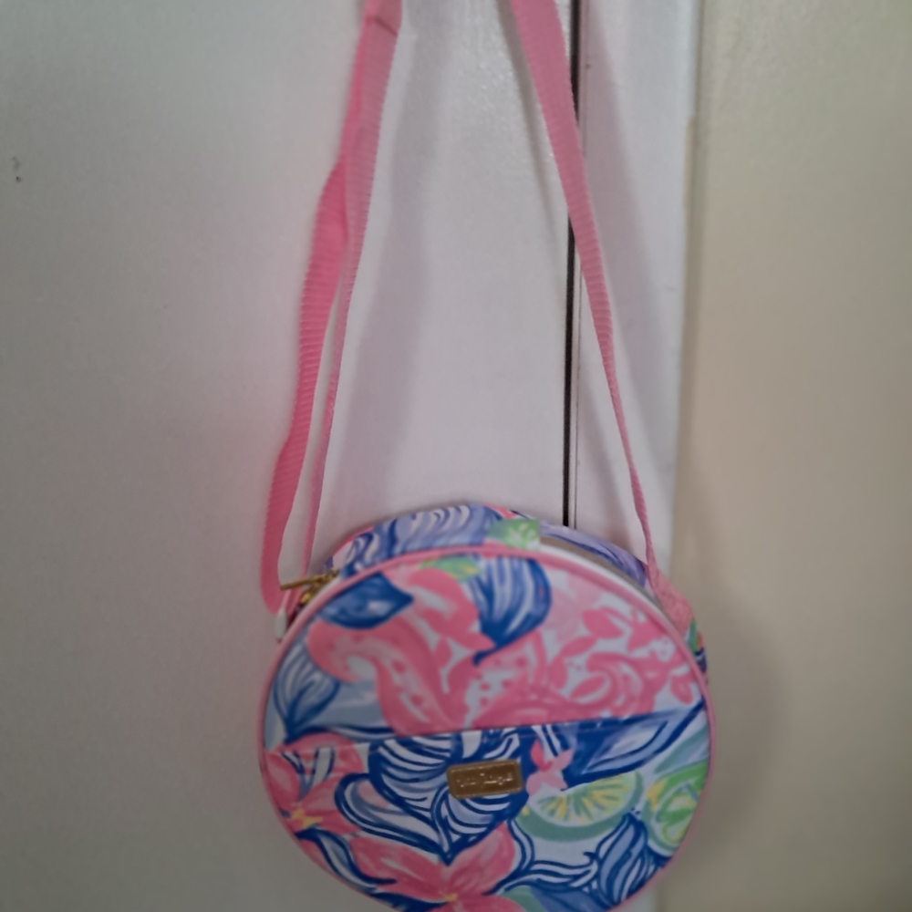 Lilly Pulitzer Pink Blue Floral Round Crossbody Picnic Lunch Bag Summer Classic - Picture 3 of 7